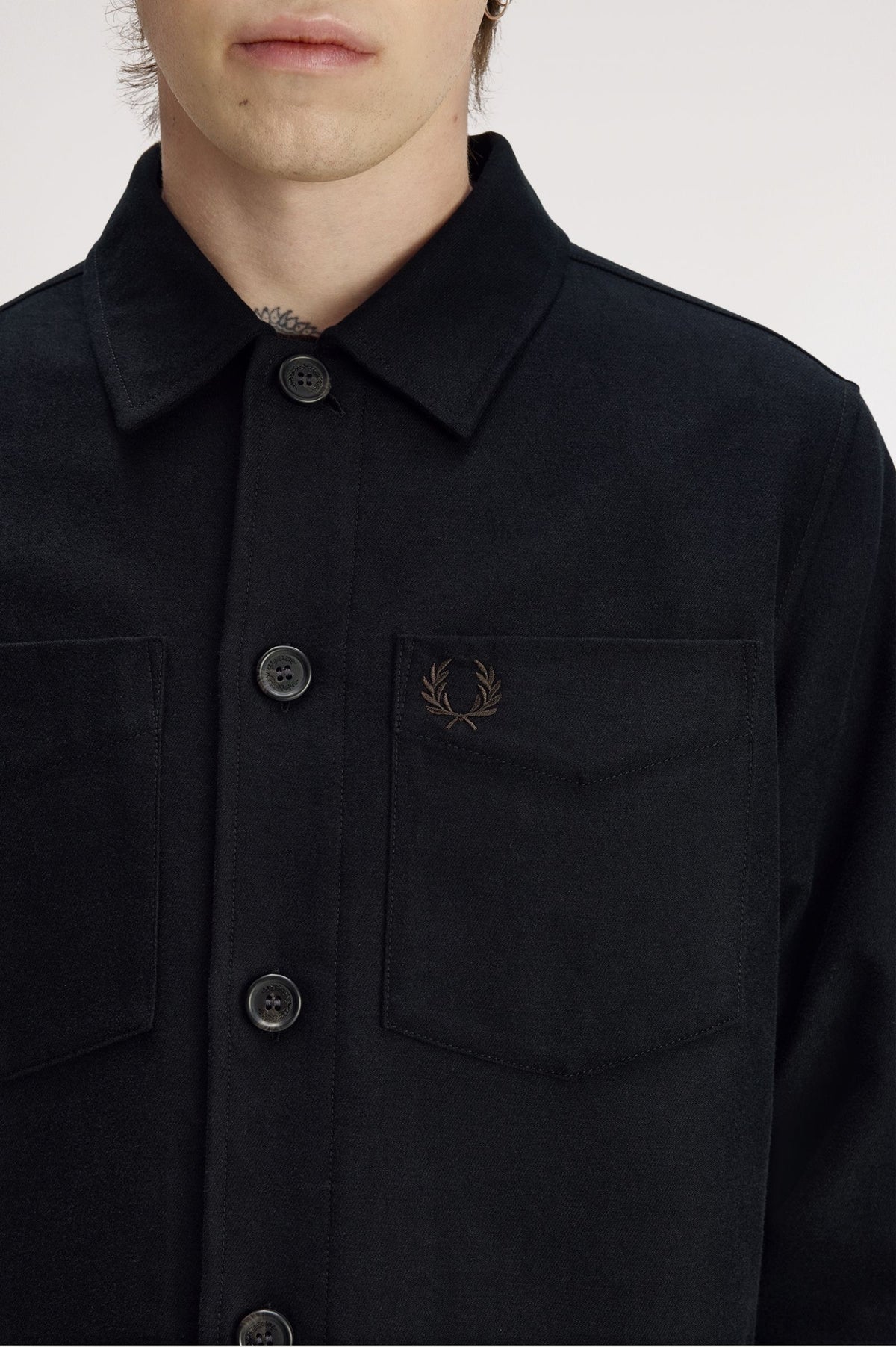 Fred Perry Brushed Twill Overshirt - Black