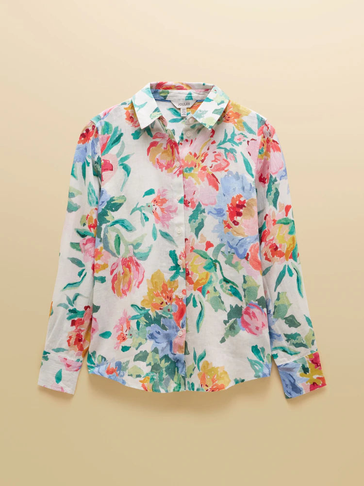 Joules Anna Multi Floral Long Sleeve 100% Linen Shirt
