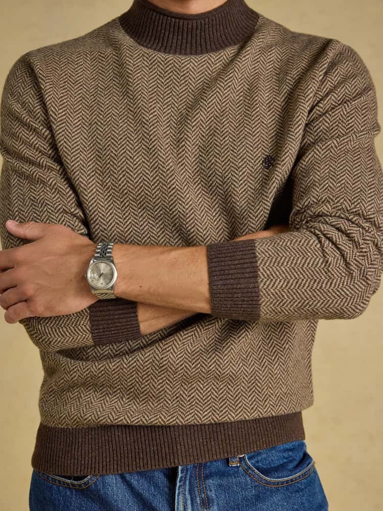 Joules Highland Brown Wool Rich Roll Neck Jumper