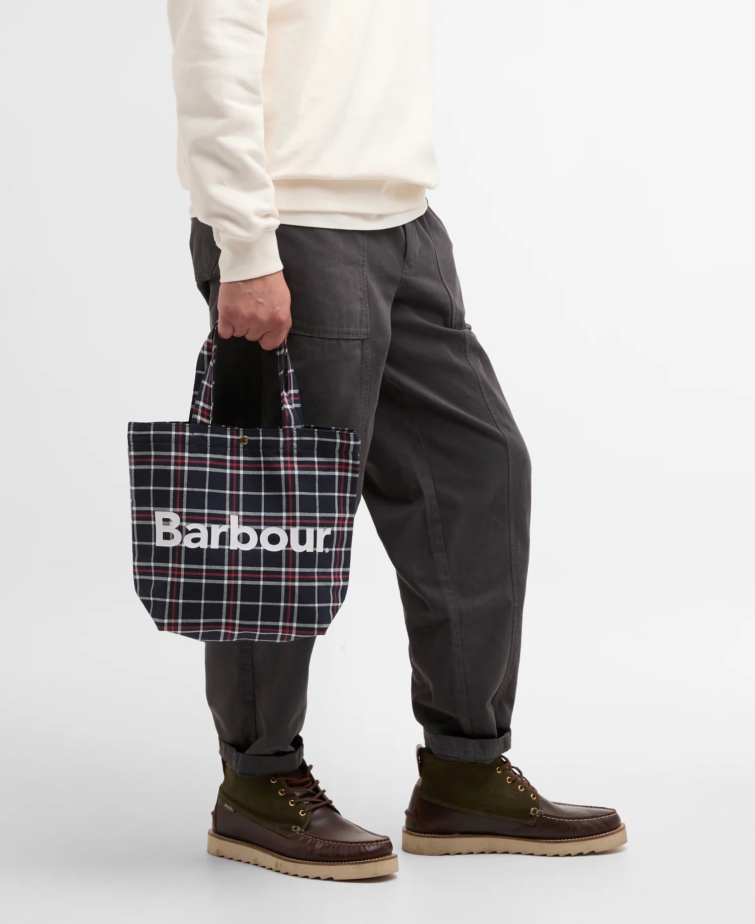 Barbour Mini Telfield Tartan Tote Bag - Navy/Red Check