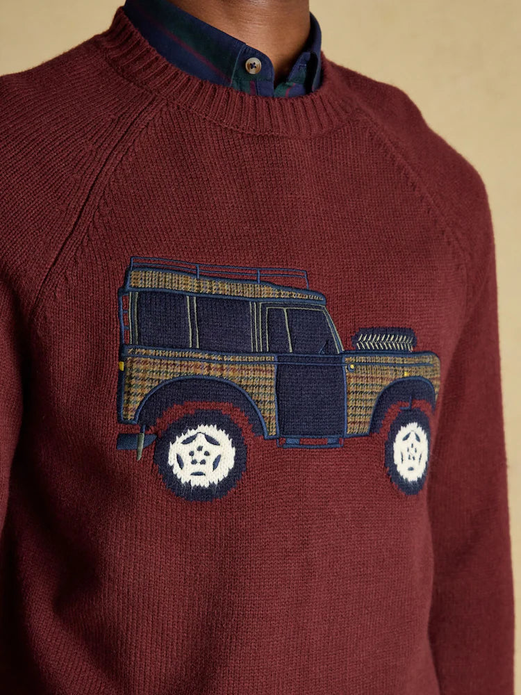 Joules 4x4 Burgundy Port Intarsia Crew Neck Jumper