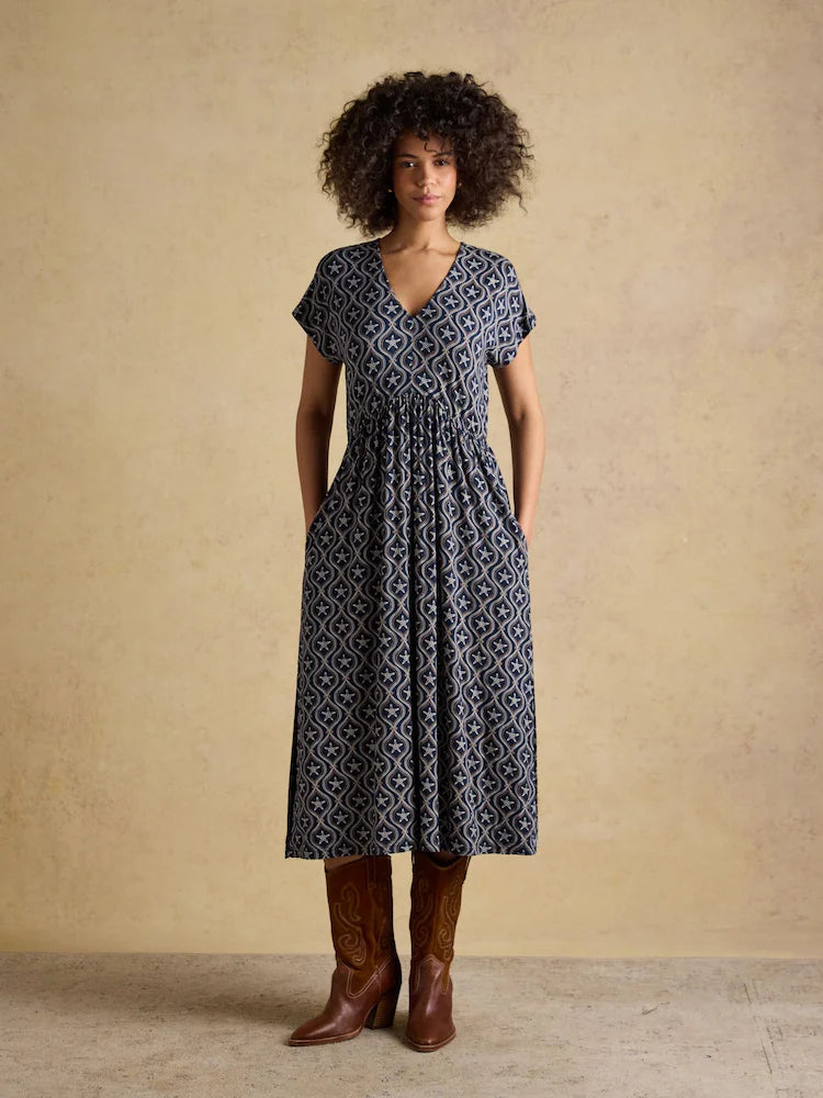 Joules Nia Navy Short Sleeve Jersey Midi Dress