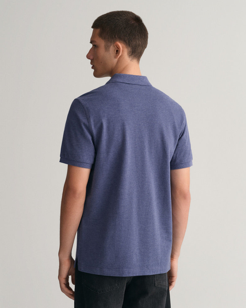 Gant Regular Fit Shield SS Pique Polo Shirt - Dark Jeans Blue Melange