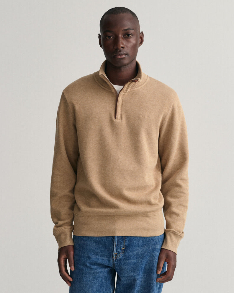 Gant Sacker Rib Half Zip - Khaki Melange