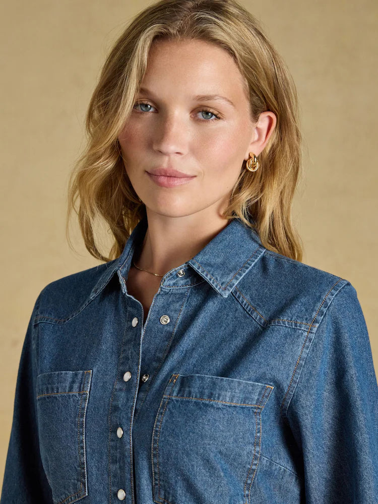 Joules Denim Blue Tie Waist Shirt Dress