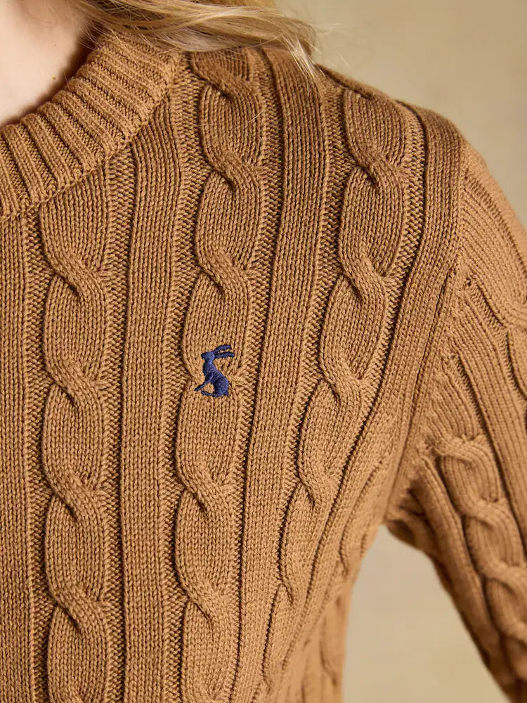 Joules Camel Classic Crew Neck Cotton Cable Knit Jumper