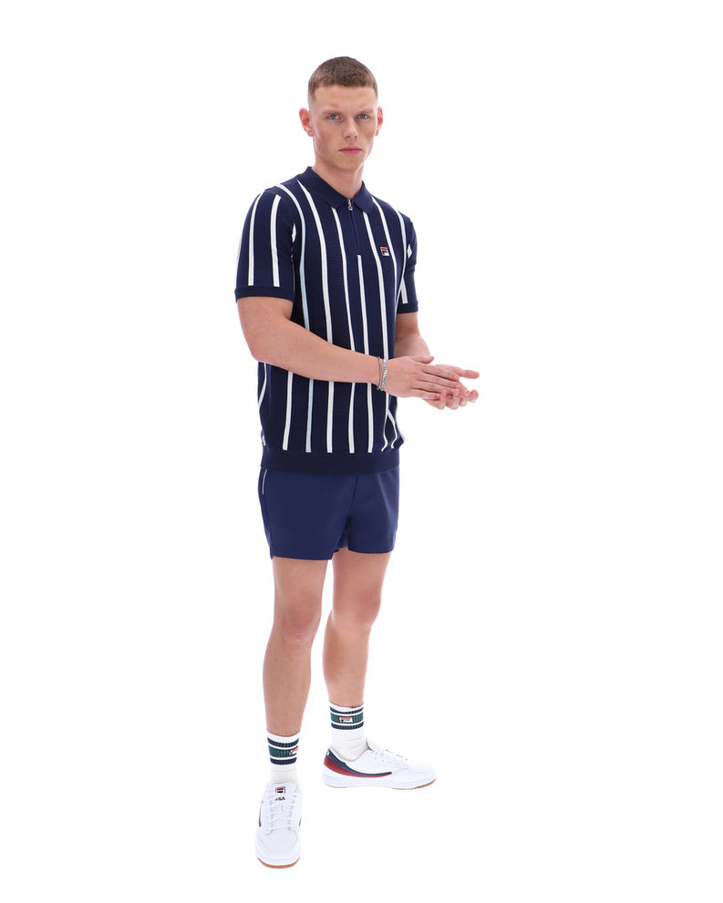 FILA Giorgio Crochet Patchwork Knitted Polo with Zip - Fila Navy