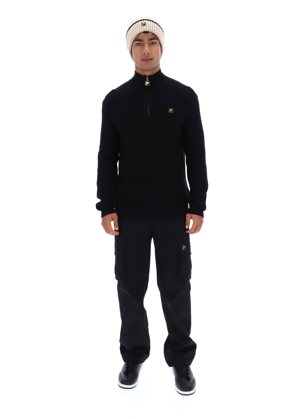 Fila Stevie 1/4 Zip Funnel Neck Textured Knit - Black