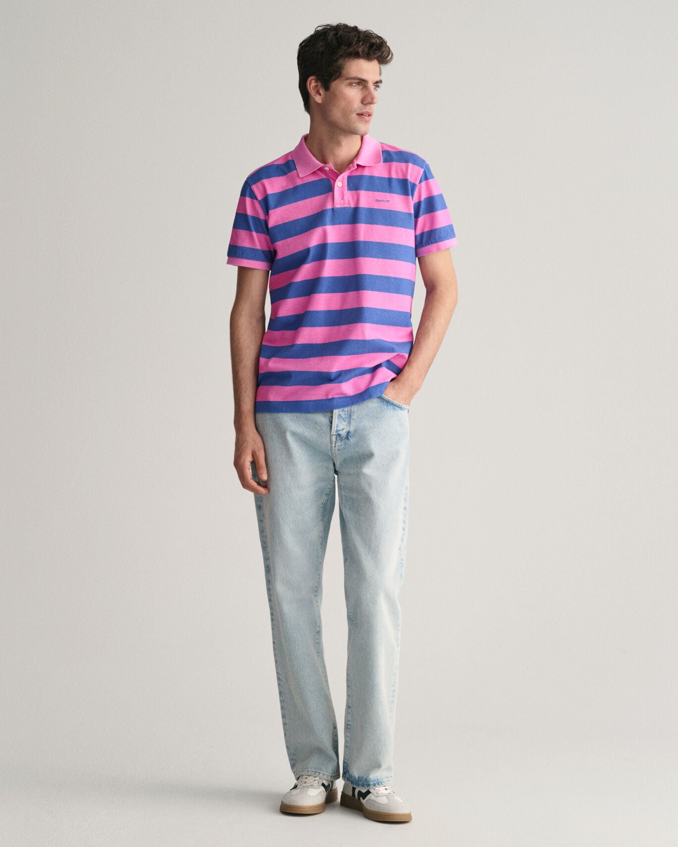 Gant Heavy Washed Striped Polo Shirt - Clear Pink