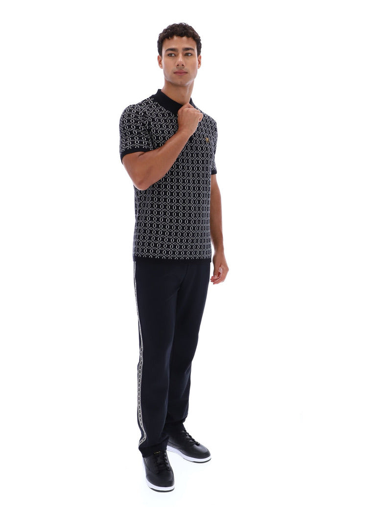 Fila Jackson Jacquard Knitted Zip Polo Shirt - Black
