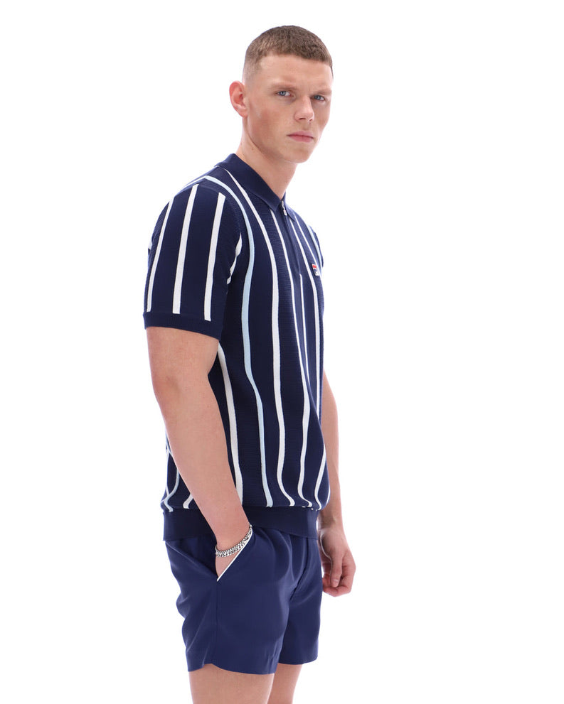 FILA Giorgio Crochet Patchwork Knitted Polo with Zip - Fila Navy