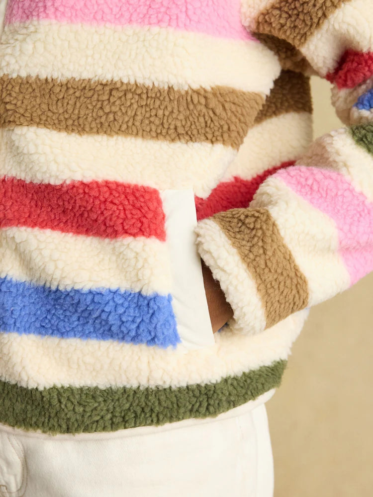 Joules Cream Multi Bright Striped Borg Fleece Jacket