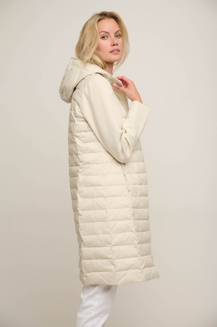 Rino & Pelle Donna Long Padded Mixed Material Coat - Birch