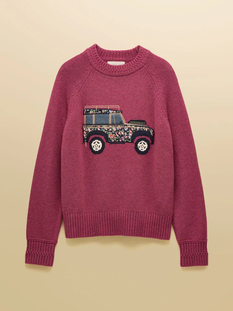 Joules Rutland Pink Intarsia 4x4 Cotton Rich Knitted Jumper