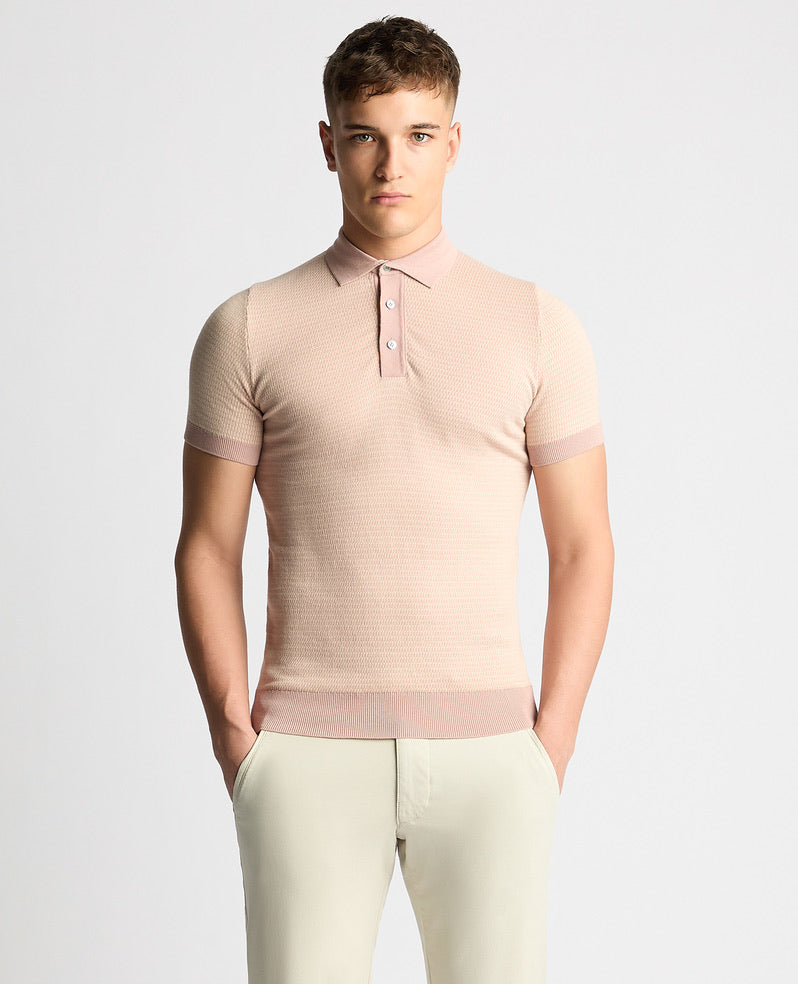 Remus Uomo Knitted Polo Shirt - Pink Salmon