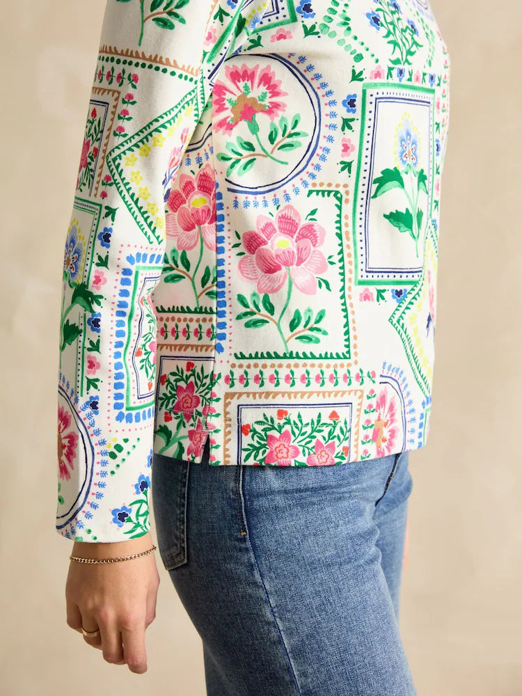 Joules Printed Harbour Cream Tile Boat Neck Printed Top