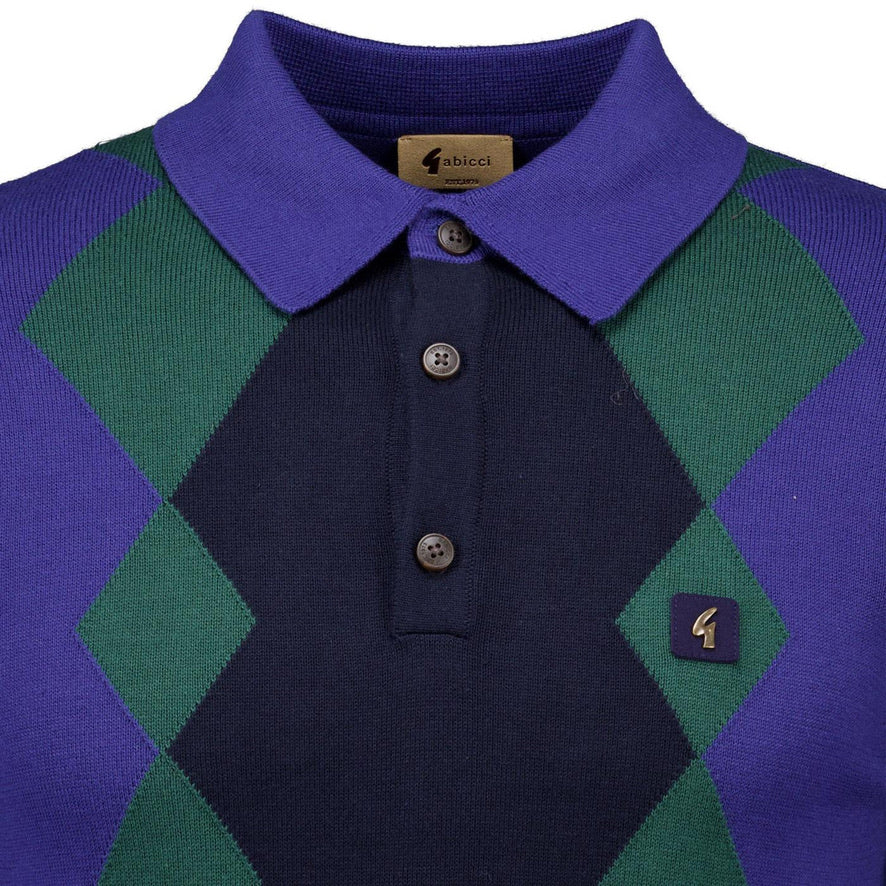 Gabicci Bond Long Sleeved Knitted Polo Shirt - Atlantic