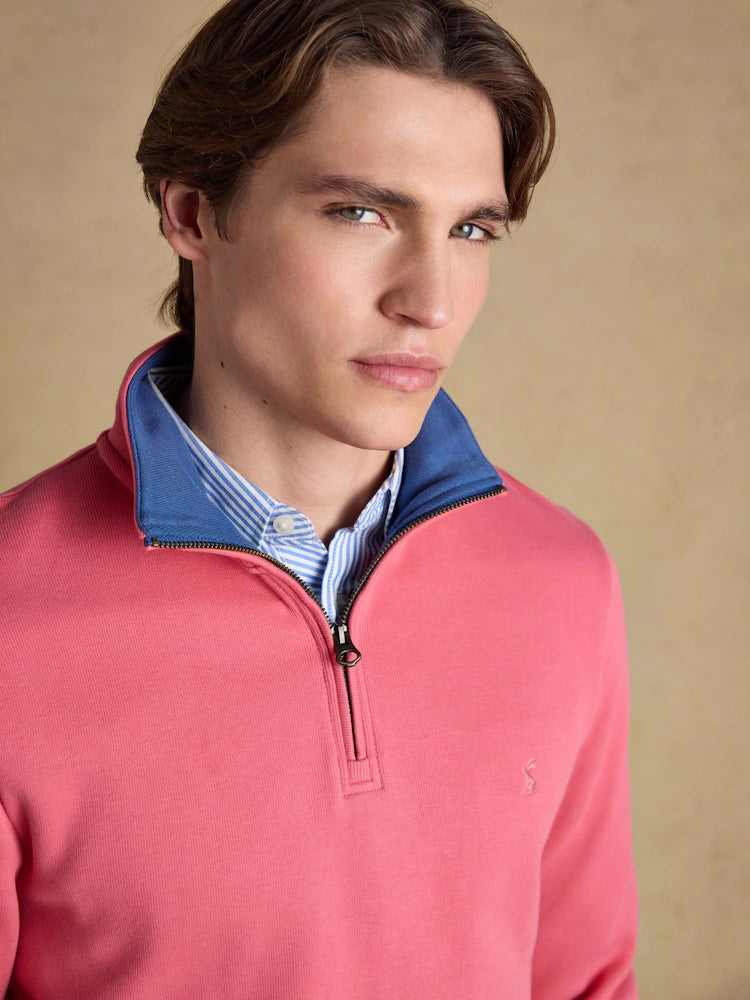 Joules Alistair Pink French Ribbed Quarter Zip Sweatshirt