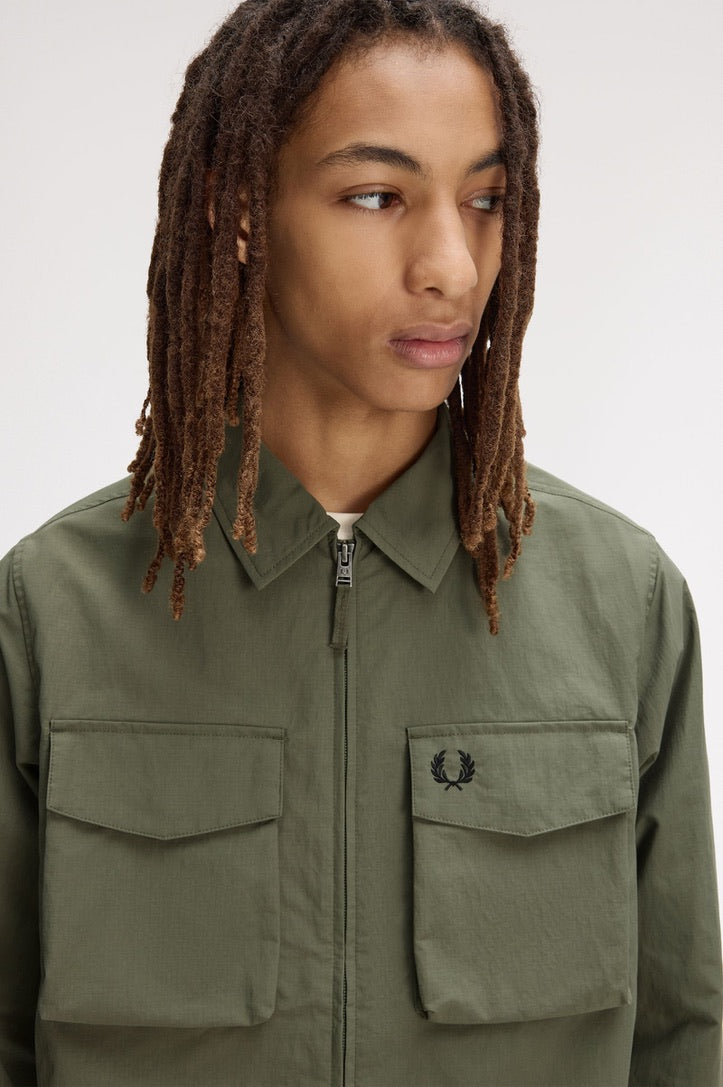 Fred Perry Ripstop Pocket Overshirt - Laurel Wreath Green