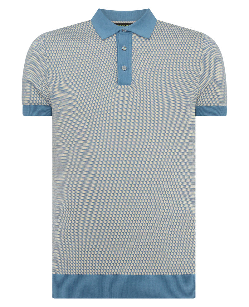 Remus Uomo Knitted Polo Shirt - Blue