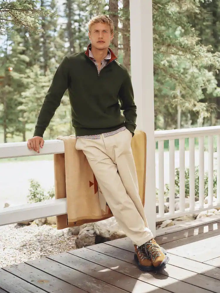 Joules Alistair Green French Ribbed Quarter Zip Sweatshirt