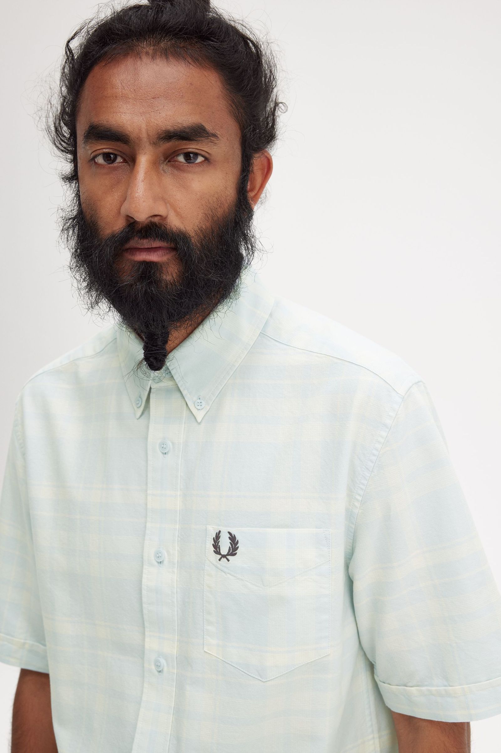 Fred Perry Short Sleeved Tartan Shirt - Light Ice