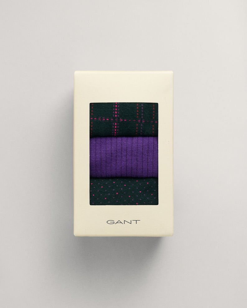 Gant Check Socks 3 Pack Gift Box - Tartan Green