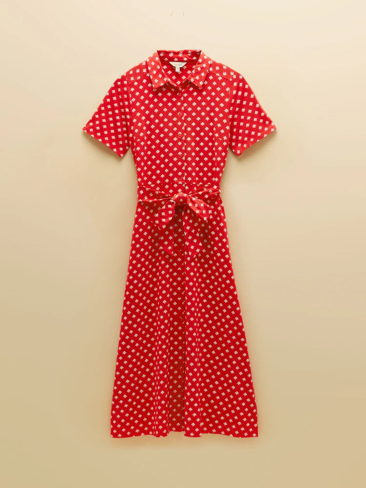 Joules Sabrina Red Foulard Midi Shirt Dress