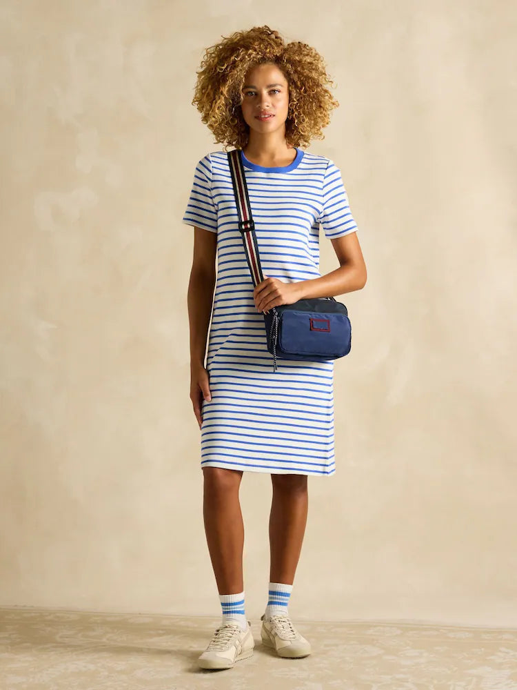 Joules Eden Multi Striped Short Sleeve Jersey Dress - Blue