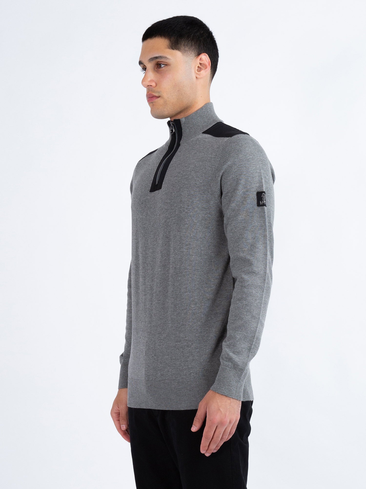 Luke 1977 Heddon Funnel Neck Half Zip Jumper - Mid Grey