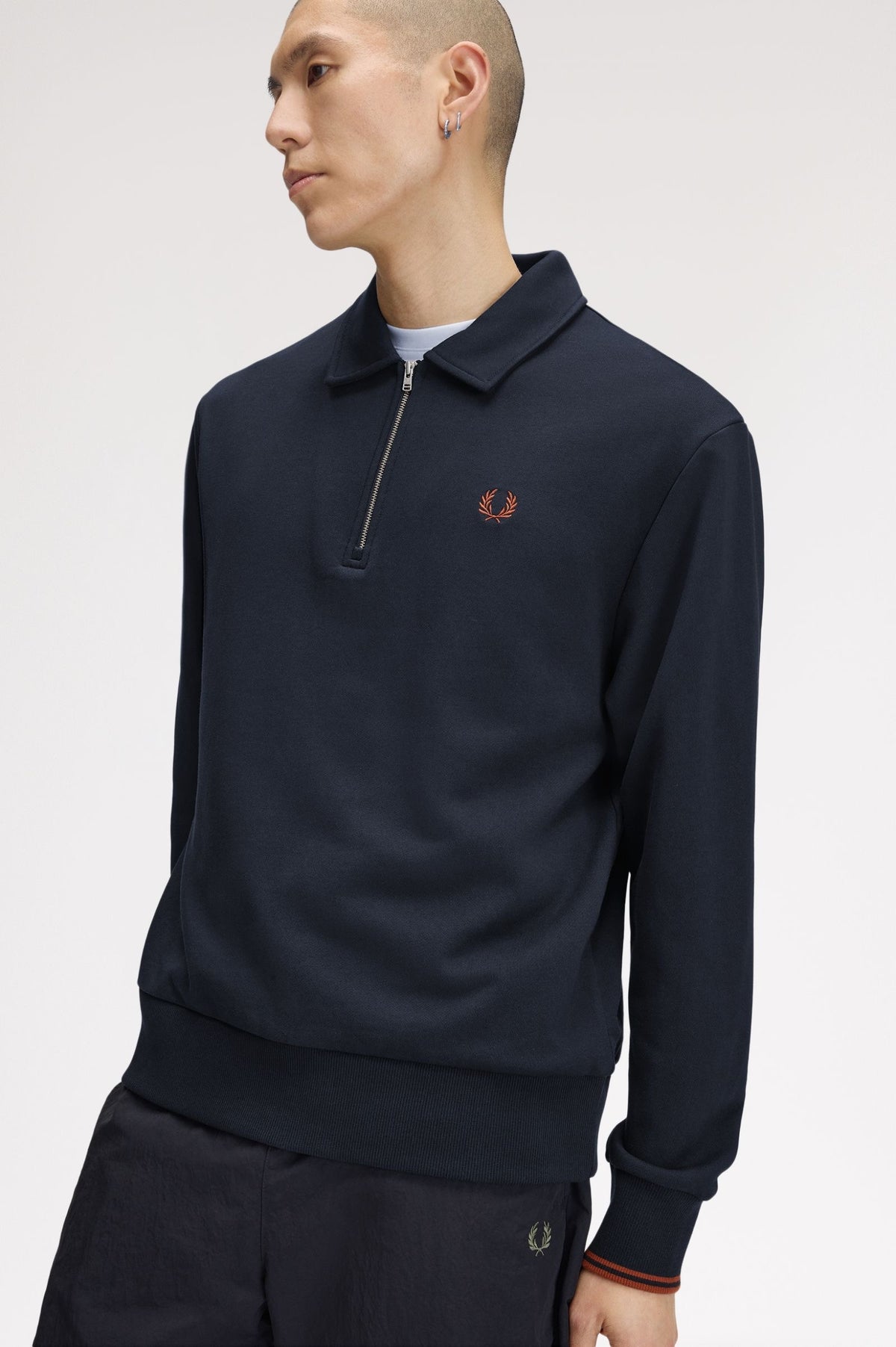 Fred Perry Half Zip Collared Sweatshirt - Navy