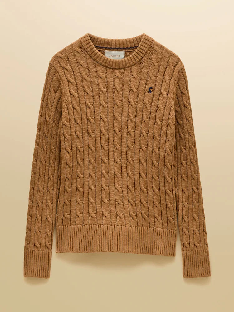 Joules Camel Classic Crew Neck Cotton Cable Knit Jumper