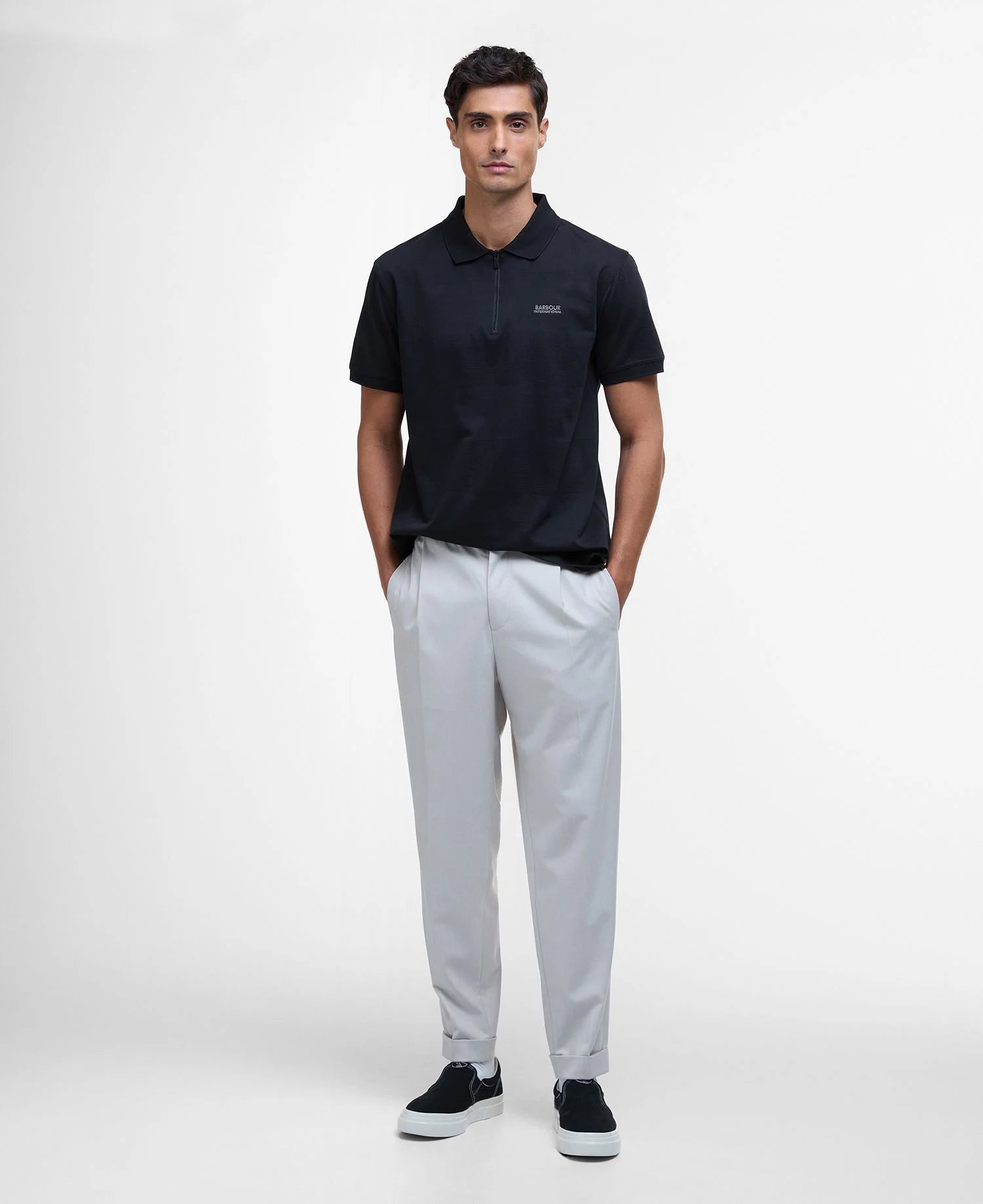 Barbour International Chapter Jacquard Texture Polo Shirt - Black