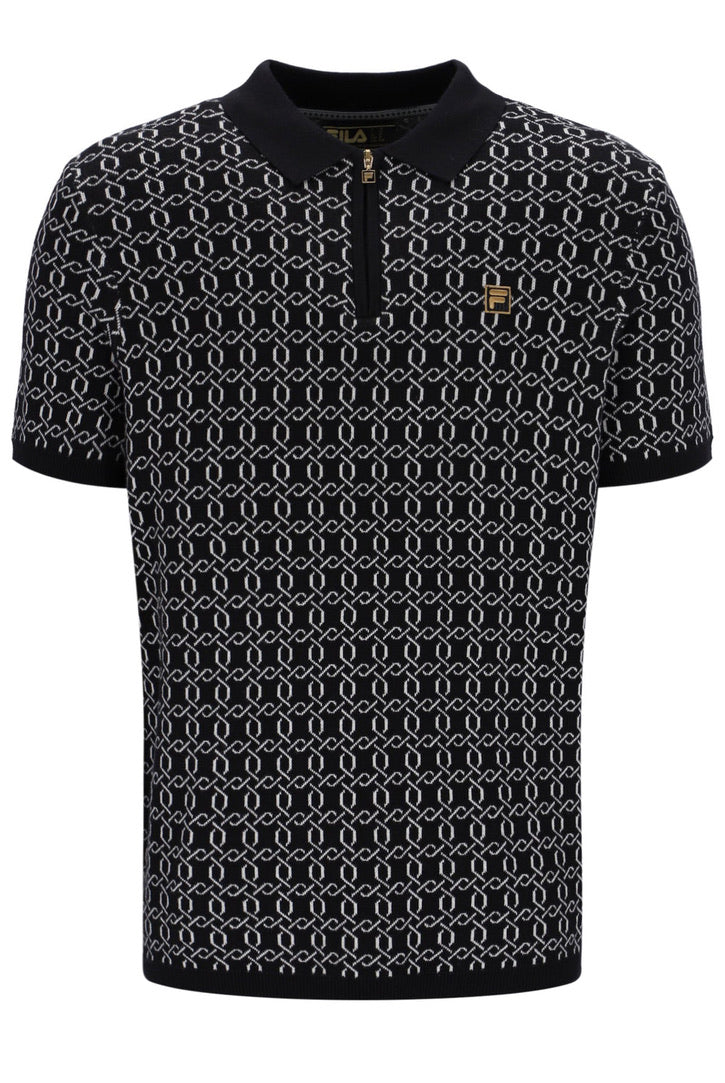 Fila Jackson Jacquard Knitted Zip Polo Shirt - Black