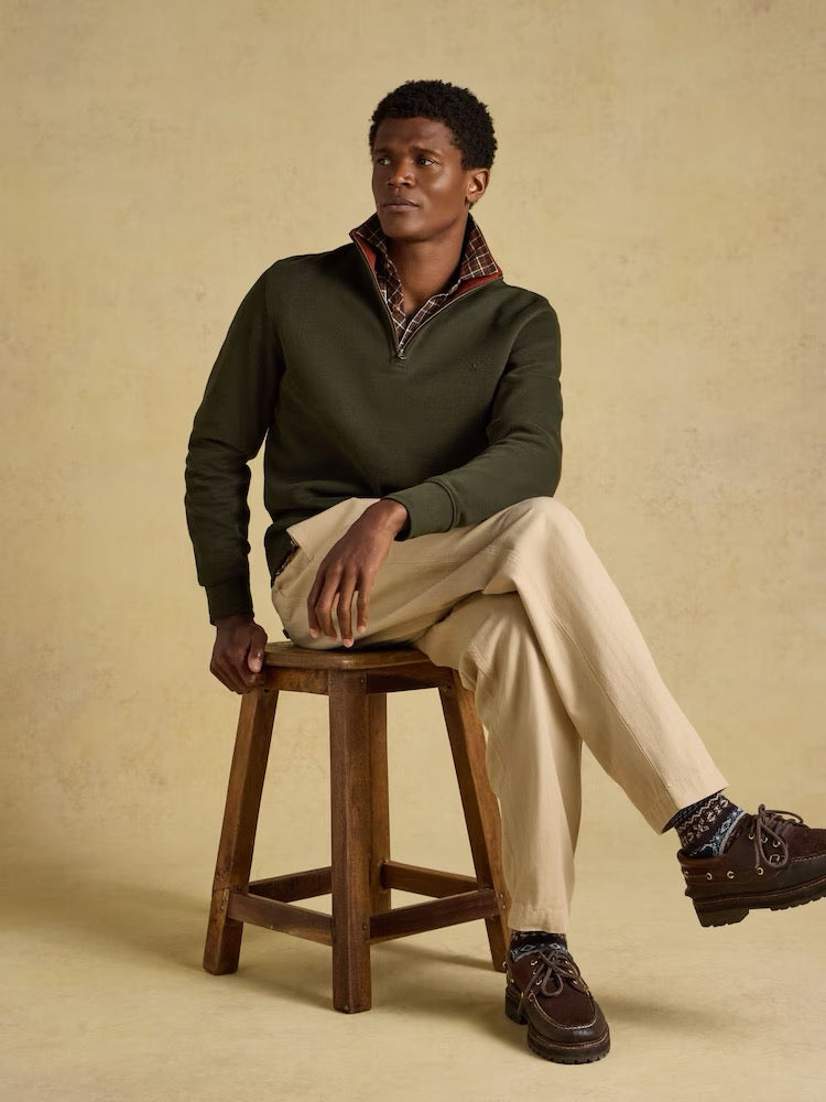 Joules Alistair Green French Ribbed Quarter Zip Sweatshirt