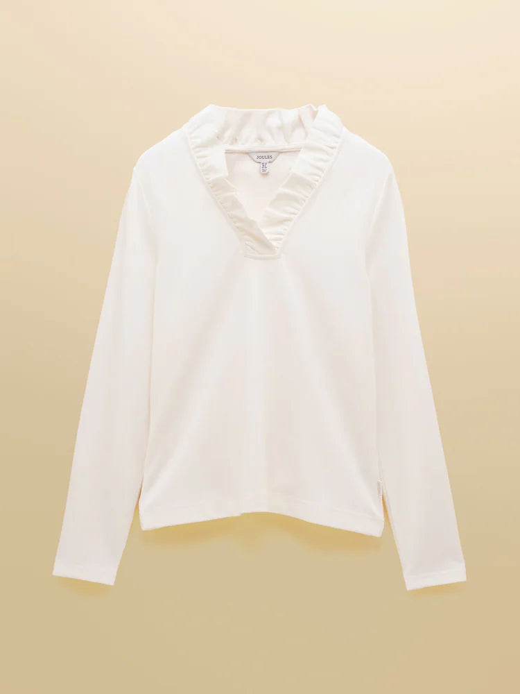 Joules Heidi Cream Frill Neck Jersey Top