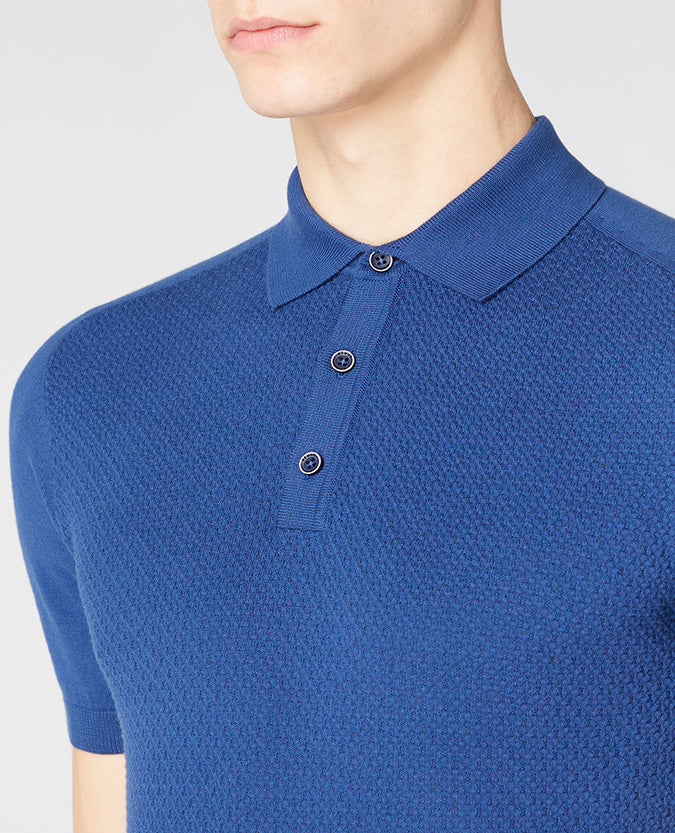 Remus Uomo Knitted Short Sleeved Polo Shirt - Blue