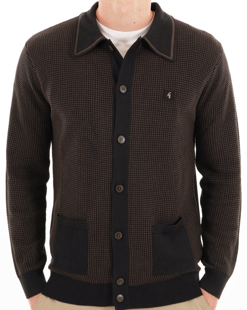Gabicci Noel Long Sleeved Knitted Polo Shirt - Black