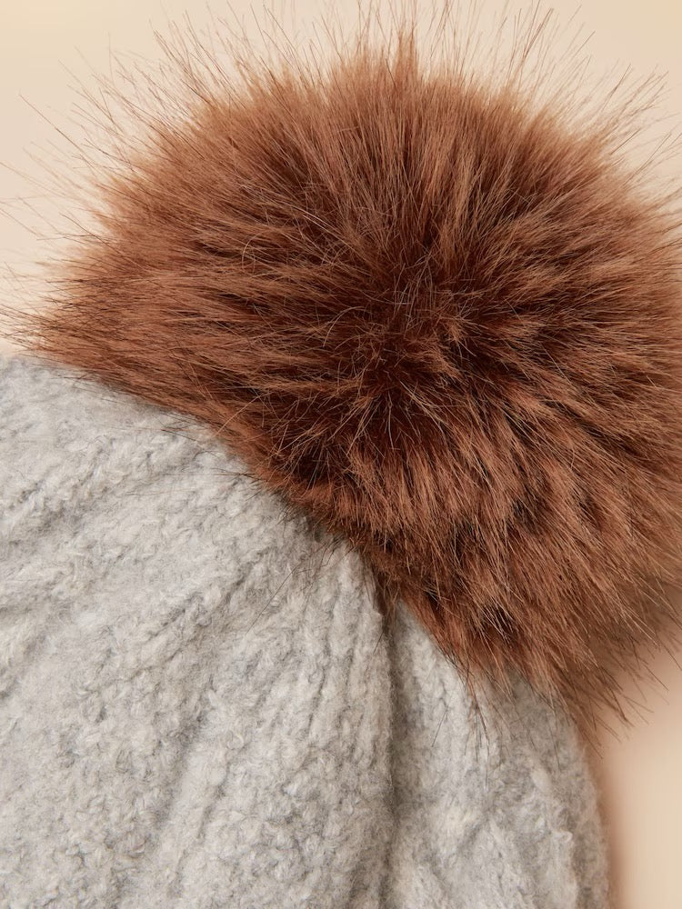 Joules Cable Grey Bobble Hat
