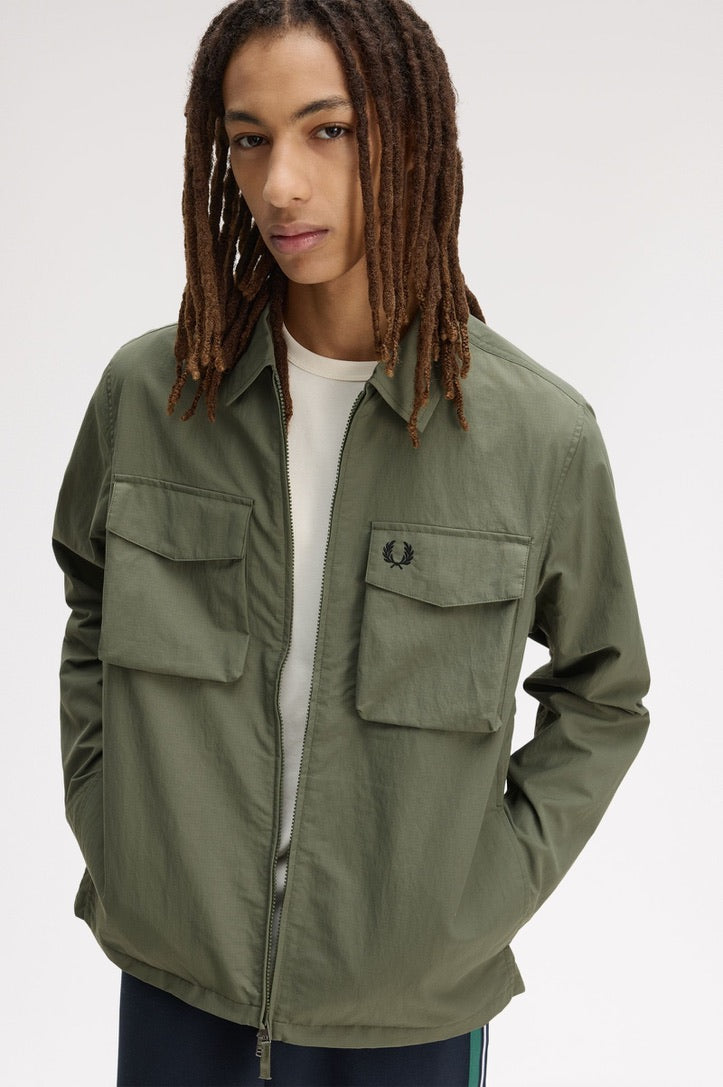 Fred Perry Ripstop Pocket Overshirt - Laurel Wreath Green