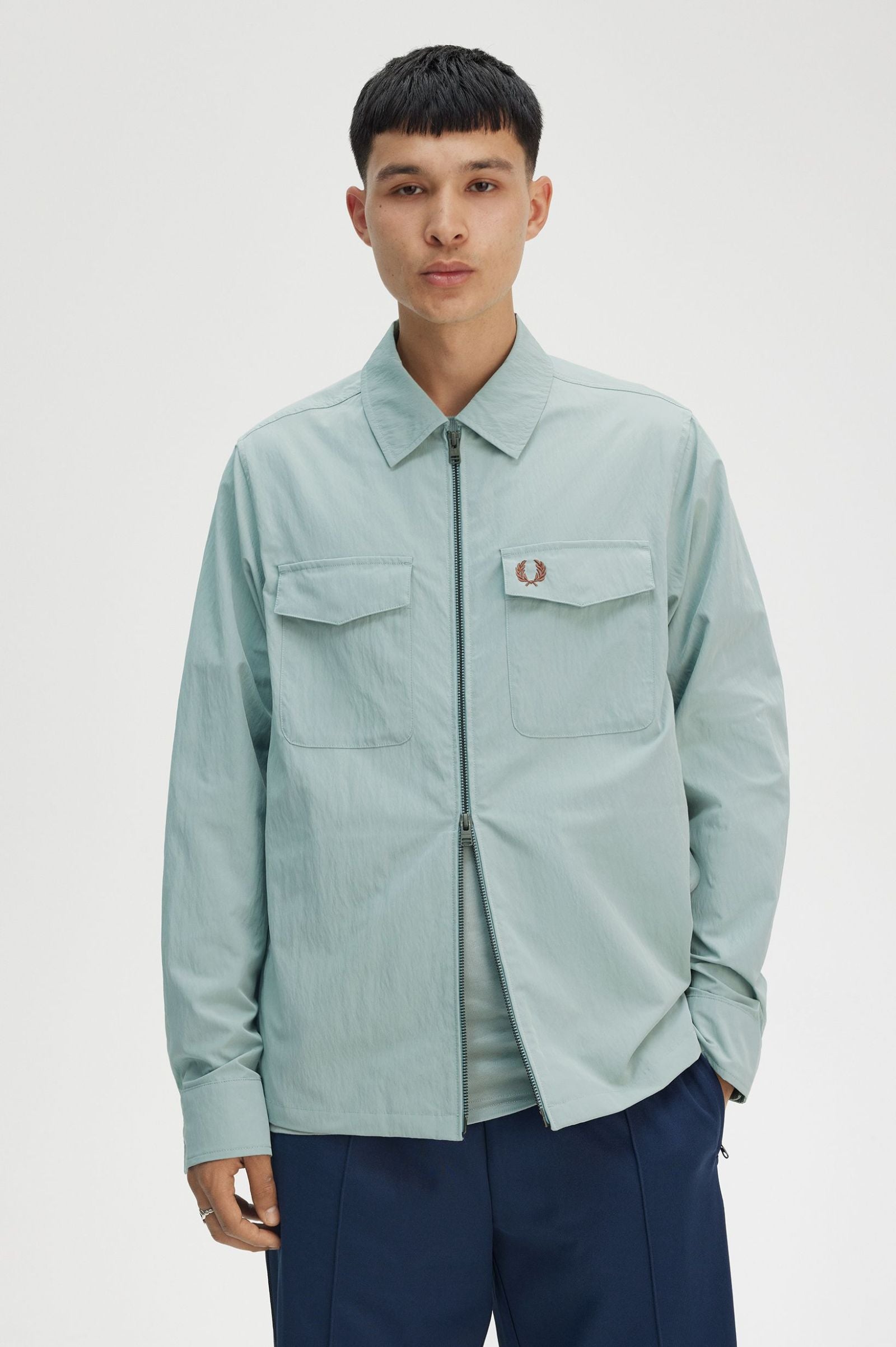 Fred Perry Zip Through Overshirt - Silver Blue