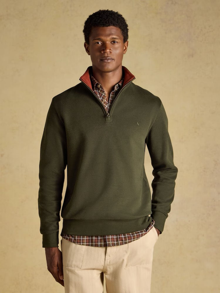 Joules Alistair Green French Ribbed Quarter Zip Sweatshirt