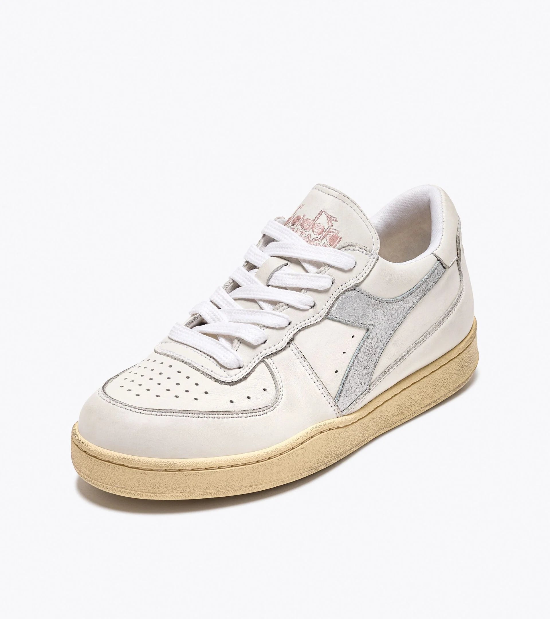 Diadora MI Basket Low Silver Heritage Trainers Womens White Silver