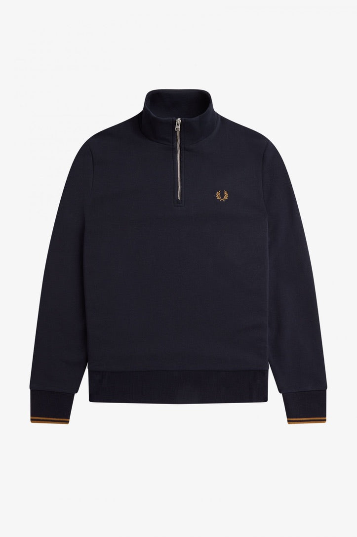 Fred Perry Half Zip Sweatshirt - Navy/Dark Caramel