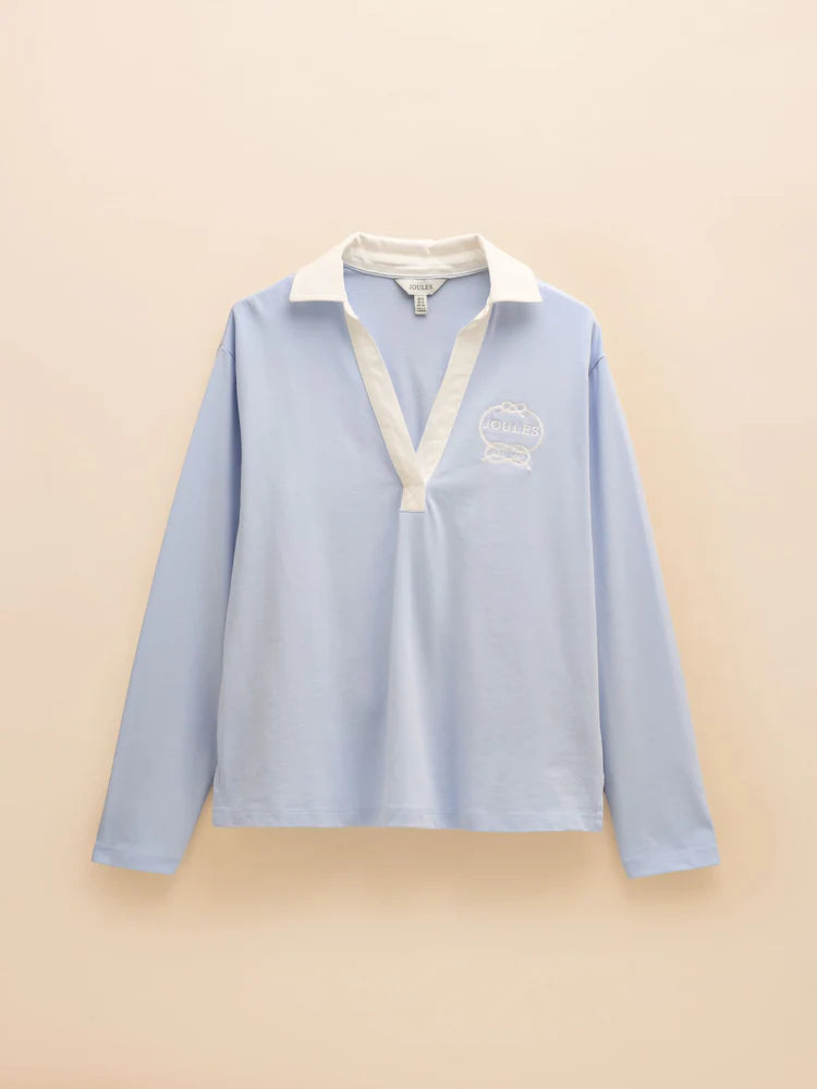 Joules Tallie Blue Combed Cotton Collared Top