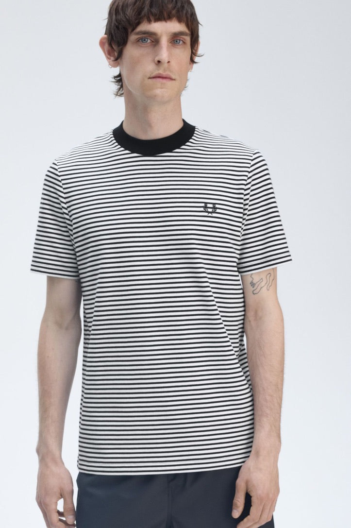 Fred Perry Fine Stripe T-Shirt - Navy/Snow White