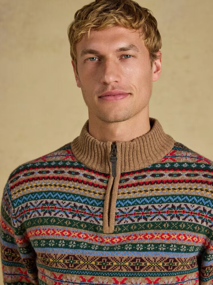 Joules Multi Wool Rich Fair Isle Quarter Zip Jumper