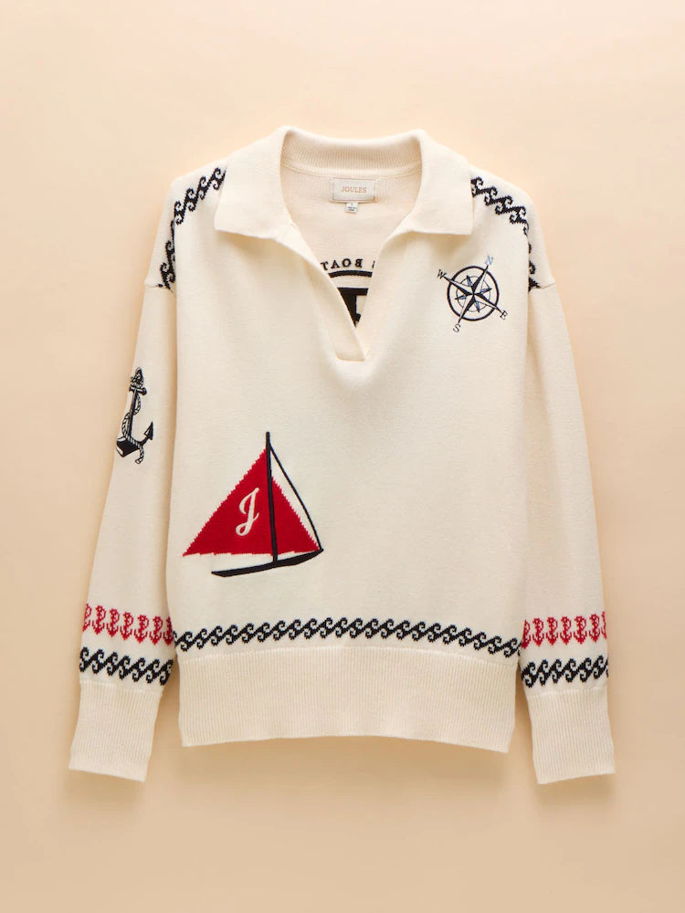 Joules Sail Away Jumper Cream Embroidered Knitted Jumper