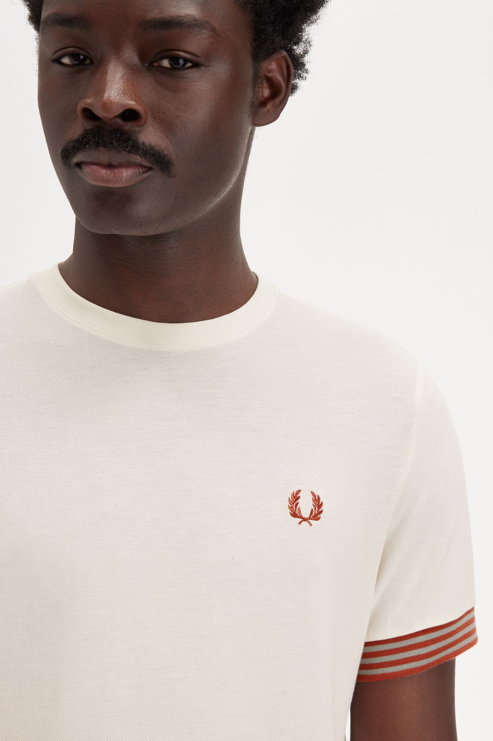 Fred Perry Striped Cuff T-Shirt - Light Ecru