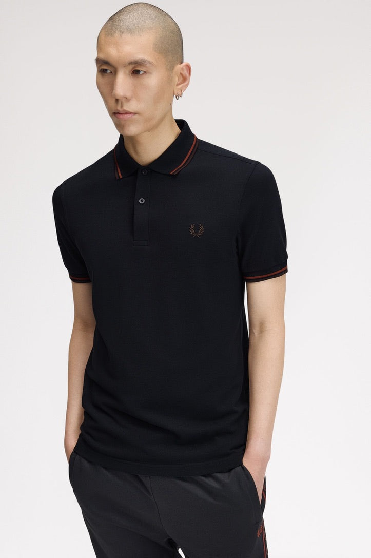 Fred Perry Twin Tipped Polo Shirt - Navy/Brandy/Rich Brown